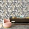Wild Palms Charcoal & Gold Wallpaper -Stanlty Shop 358126 grandeco wild palms charcoal gold wallpaper