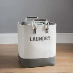B&M Felt Laundry Hamper With Bamboo Handles