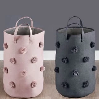 B&M Pom Pom Laundry Hamper - Grey 4 B&M Pom Pom Laundry Hamper - Grey - Image 2