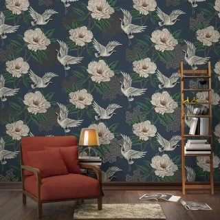 Flying Cranes Navy Wallpaper 3 Flying Cranes Navy Wallpaper