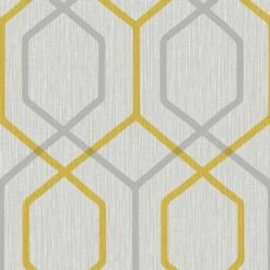 Oria Glitter Hex Wallpaper - Yellow & Grey -Stanlty Shop 378788 oria glitter hex yellow grey wallpaper