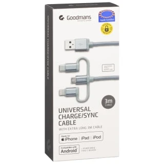 Goodmans 3-in-1 Charging & Sync Cable - Grey 3 Goodmans 3-in-1 Charging & Sync Cable - Grey