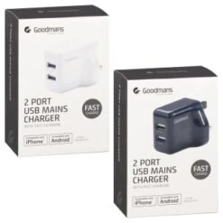 Goodmans 2 Port USB Fast Charger - White -Stanlty Shop 390343 goodmans 2 port usb mains charger main