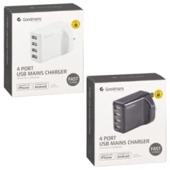 Goodmans 4 Port USB Fast Charger - Black -Stanlty Shop 390345 goodmans 4 port usb mains charger main